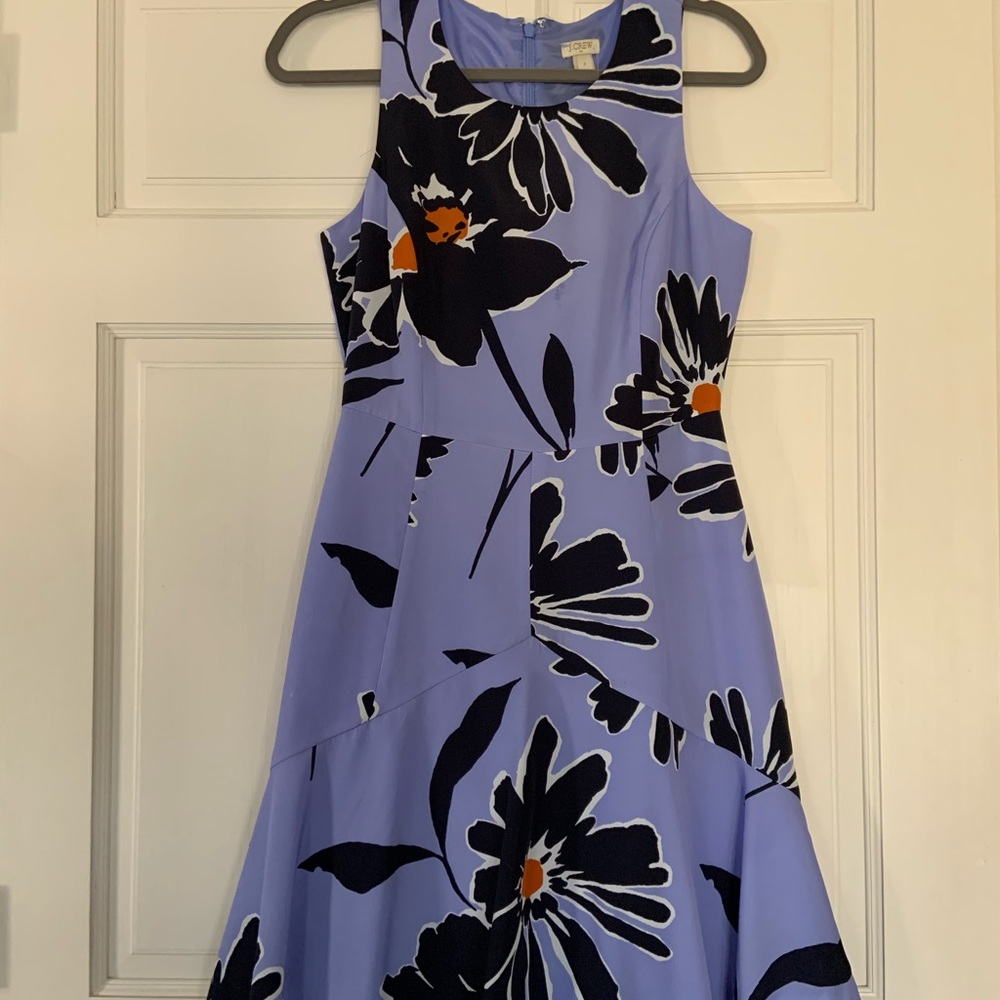 Mid tone-blue with Navy and Orange flowers